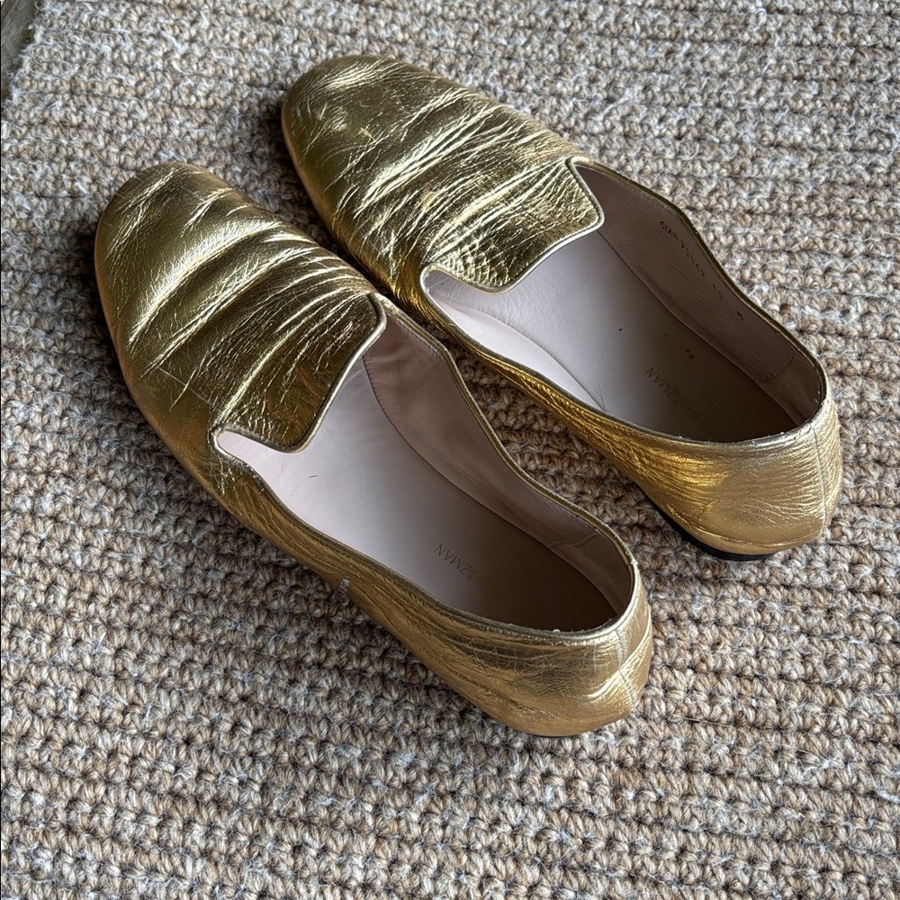 Stuart Weitzman Women's Myguy Loafer Flat Metallic Gold 10 Glam Maximalist